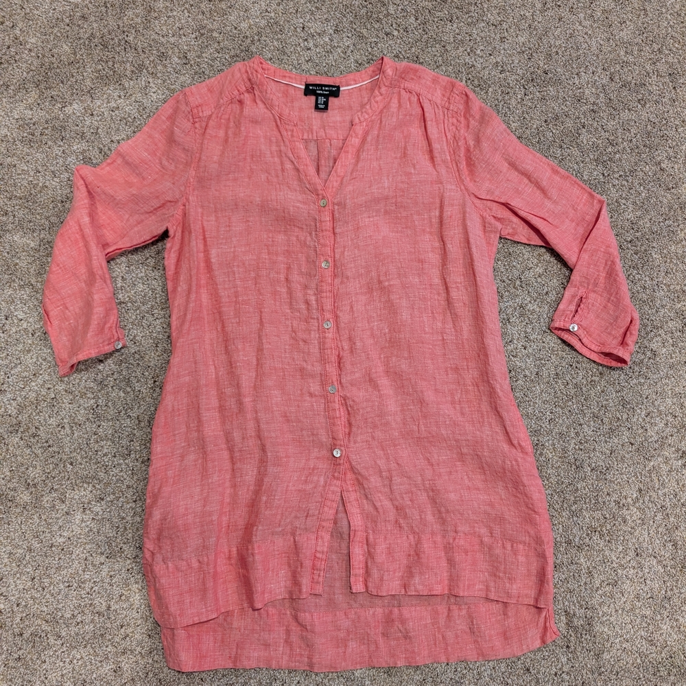 Willi Smith Coral Button-Up Tunic